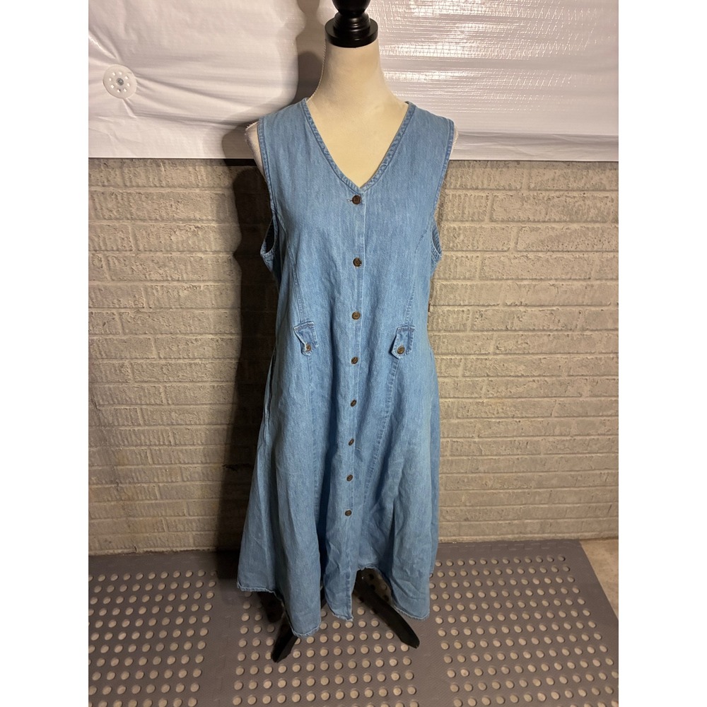 Vintage Woolrich Denim Jumper Dress Womens Large Blue Cotton Button Front USA
